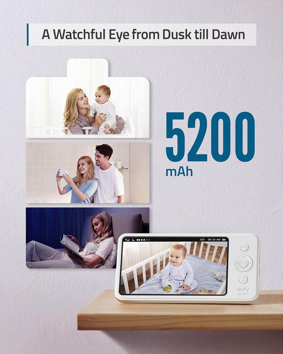 eufy Security, BabyCare SpaceView Pro, Video Baby Monitor with 720p Camera, Two-Way Audio, Remote Pan & Tilt, Ultra-Long 5200mAh Battery, Clear Night Vision, Lullaby Player, Ideal for New Parents