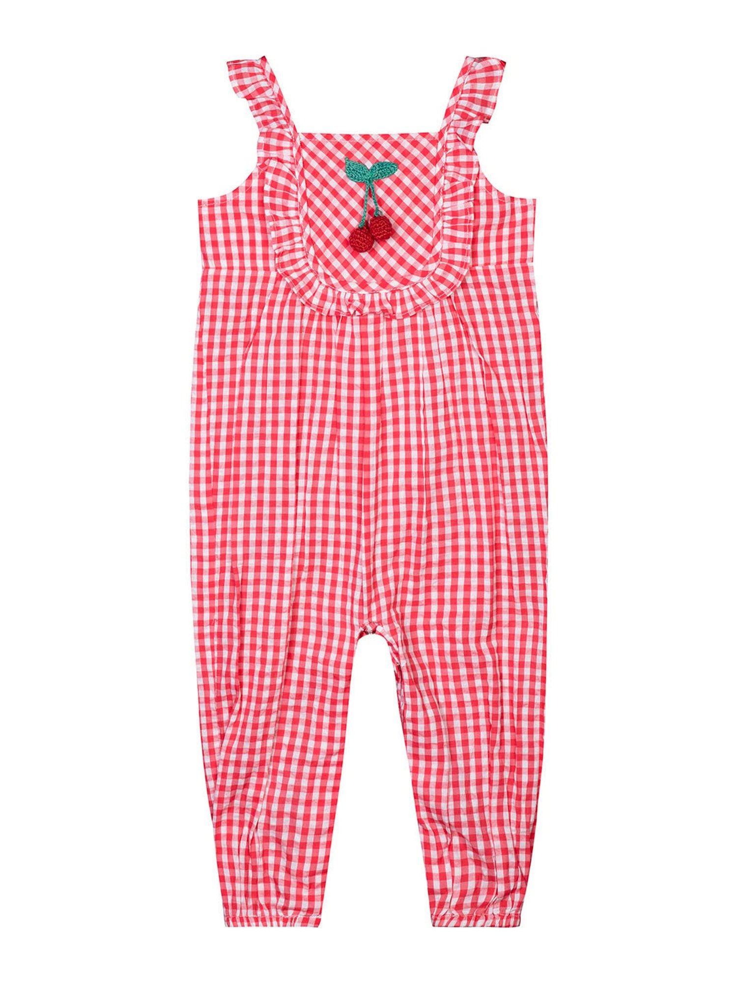 Budding Bees Kids White & Red Checks Jumpsuit