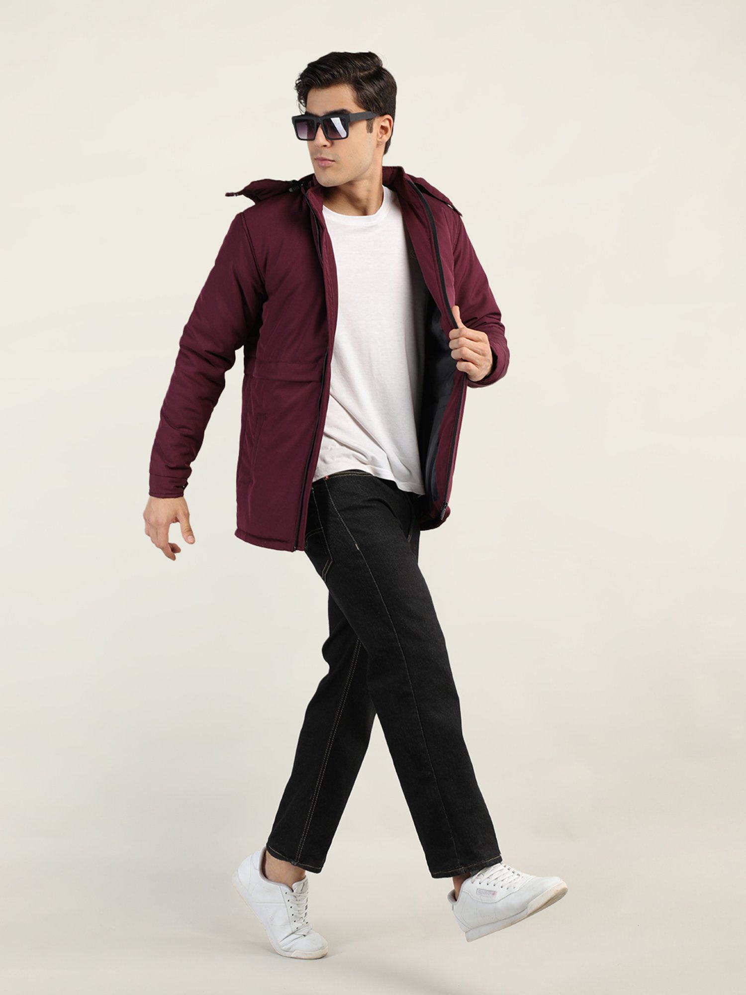 Chkokko Wine Regular Fit Hooded Quilted Jacket