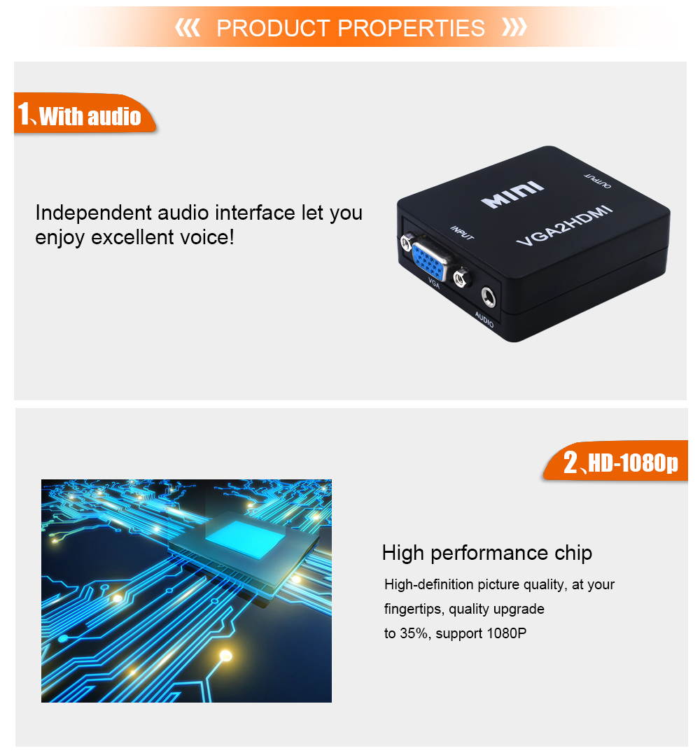 Wanmingtek VGA to HDMI, 1080P Full HD Mini VGA to HDMI Audio Video Converter Adapter Box with USB Cable and 3.5mm Audio Port Cable for Computer, Desktop, Laptop, PC, Monitor, Projector, HDTV - Black