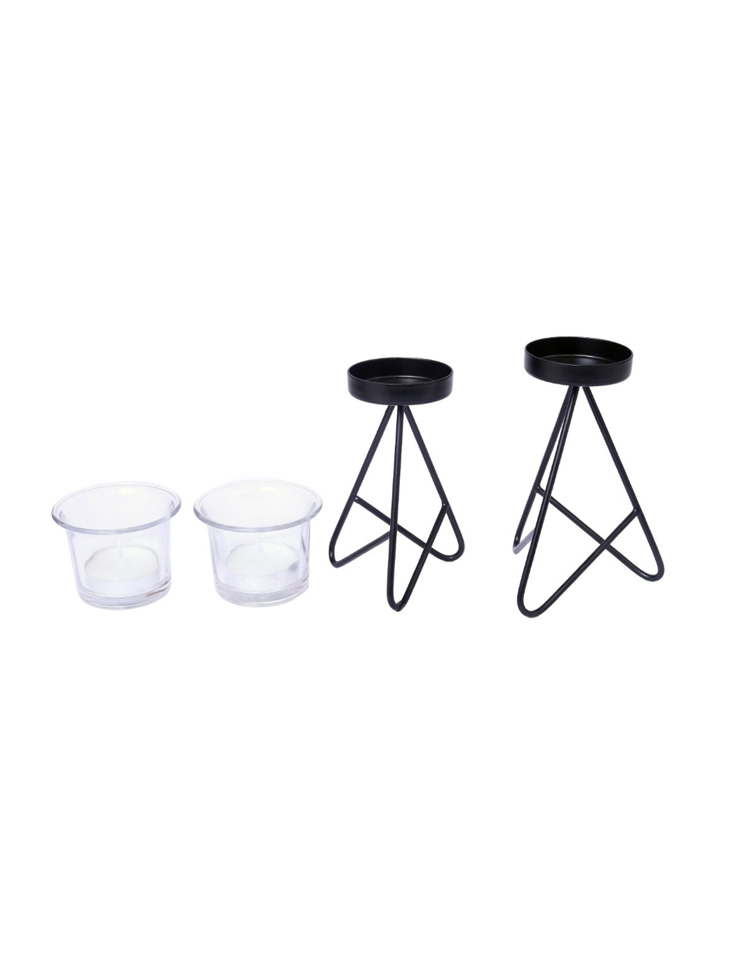HOSLEY Black Iron Tealight Candle Holders - Set of 2