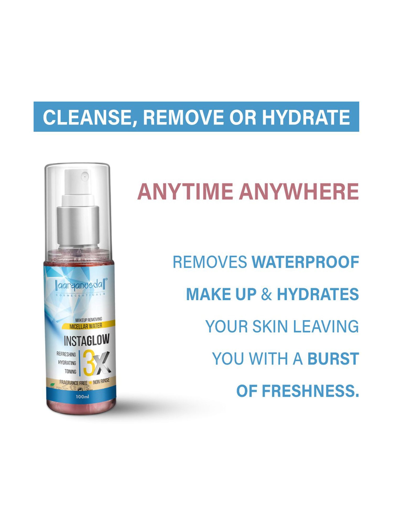 Aryanveda Instaglow Micellar Cleansing Makeup Remover Water - 100 ml
