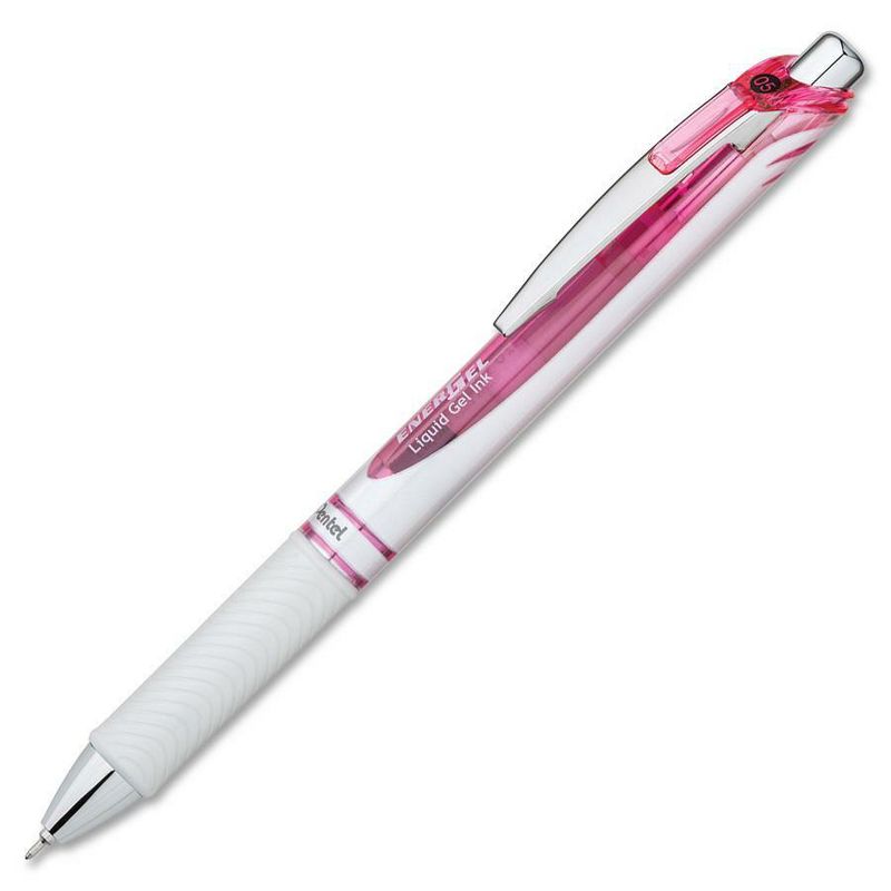 Pentel Retractable Gel Pen Fine Point .5 mm Black Ink Pink/White BLN75PWPA