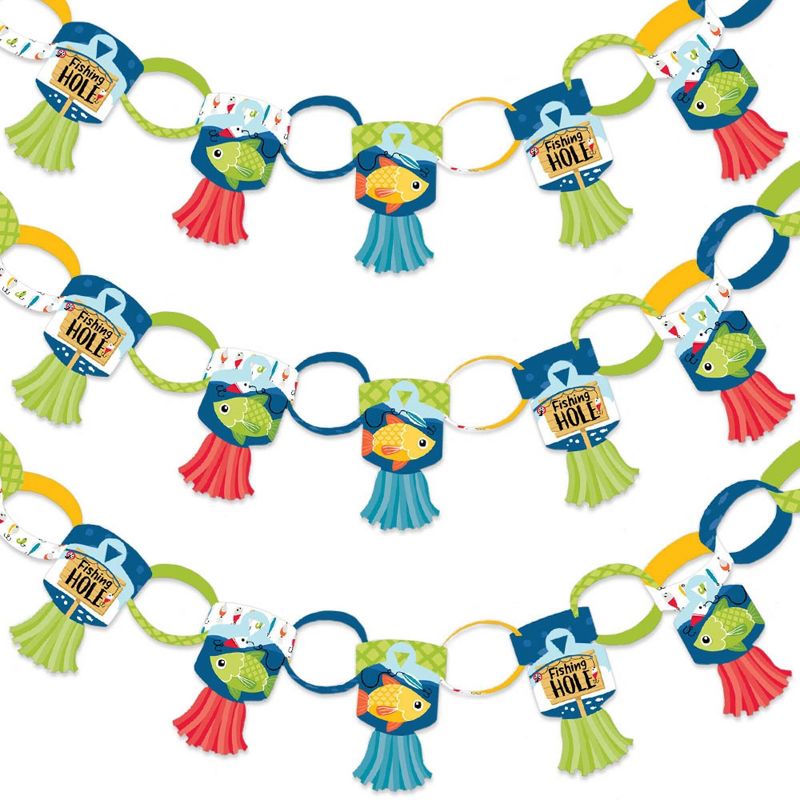 Big Dot of Happiness Let's Go Fishing - 90 Chain Links & 30 Paper Tassels Decor Kit - Fish Birthday Party or Baby Shower Paper Chains Garland - 21 ft