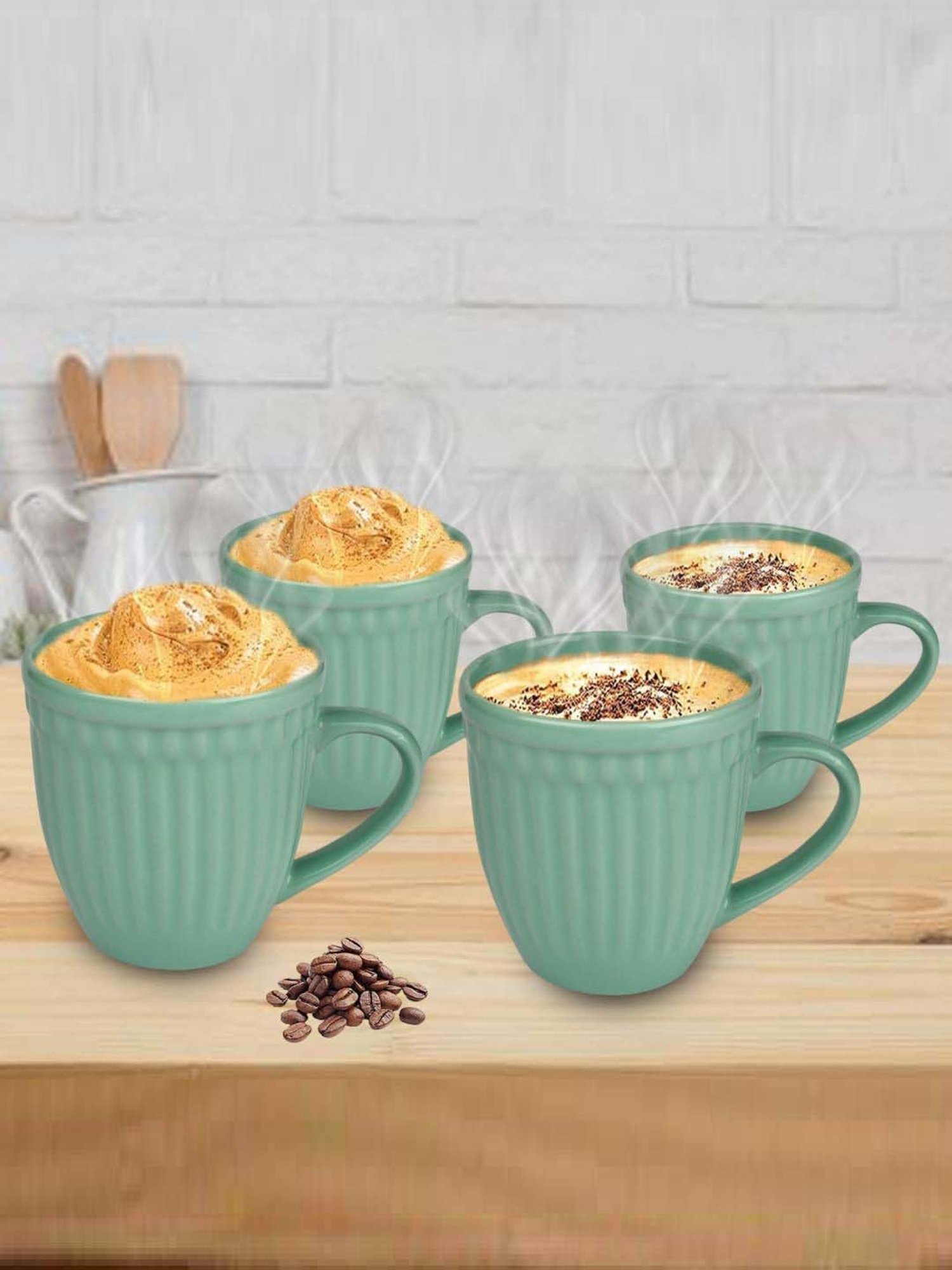 Urban Chef Green Ceramic Handcrafted Microwave Safe Tea Cup - Set of 4
