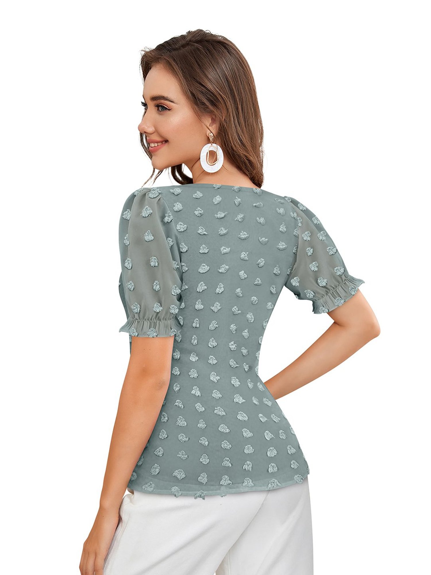 KERI PERRY Light Green Self Design Top