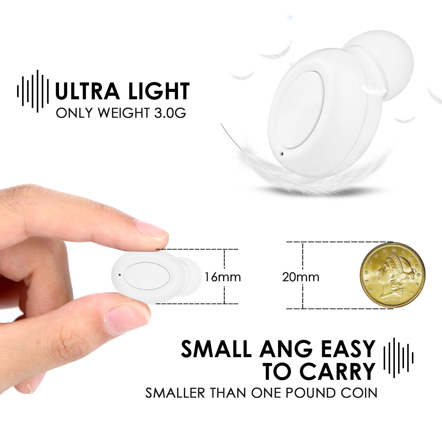 AGPtek Mini Wireless Bluetooth 4.0 Stereo In-Ear Headset Earphone Earbud Earpiece