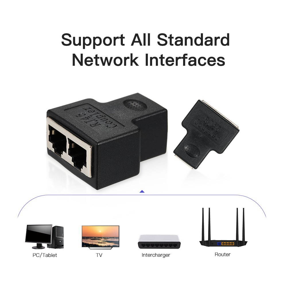 RJ45 Splitter Adapter Connector 1 to 2 Female Ports for CAT 5/CAT 6/CAT 7 LAN Ethernet Cables Socket Splitter Hub PC Laptop Router Contact Modular Plug