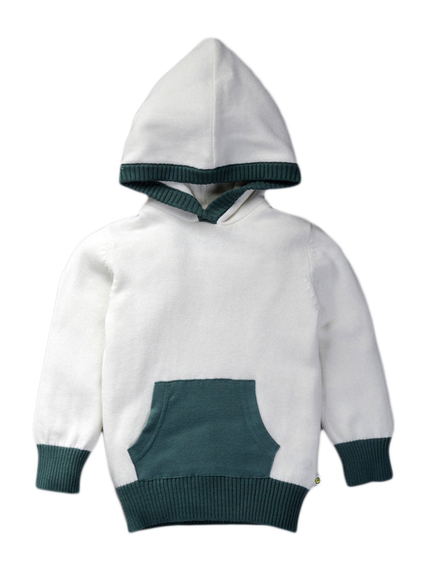 Pranava Kids White Cotton Color Block Pattern Hooded Sweater