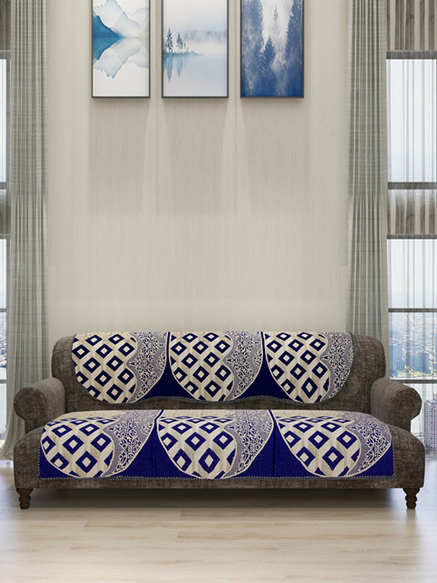 Romee Beige Polyester Self Sofa Covers