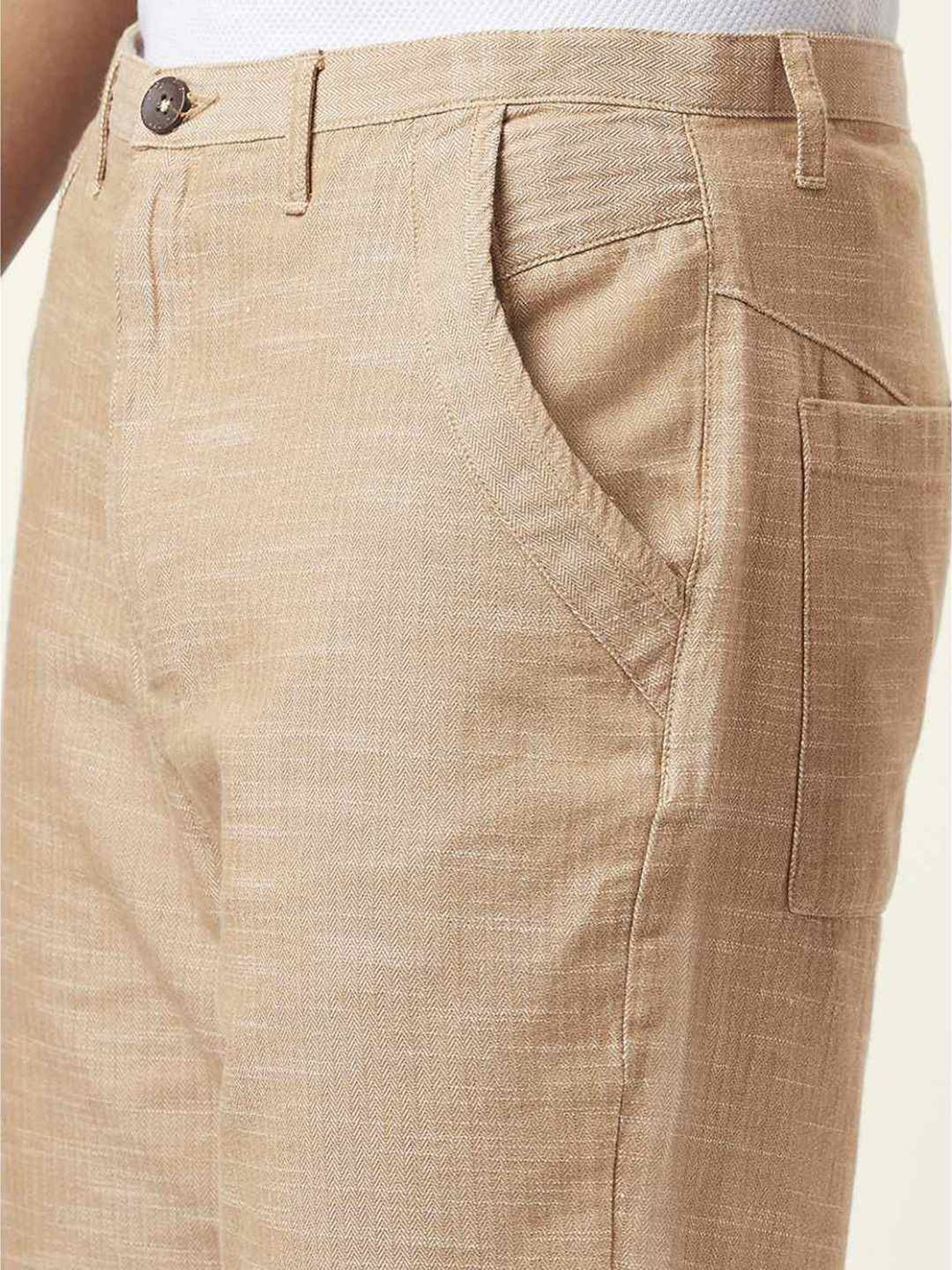 7 Alt By Pantaloons Beige Cotton Slim Fit Texture Shorts