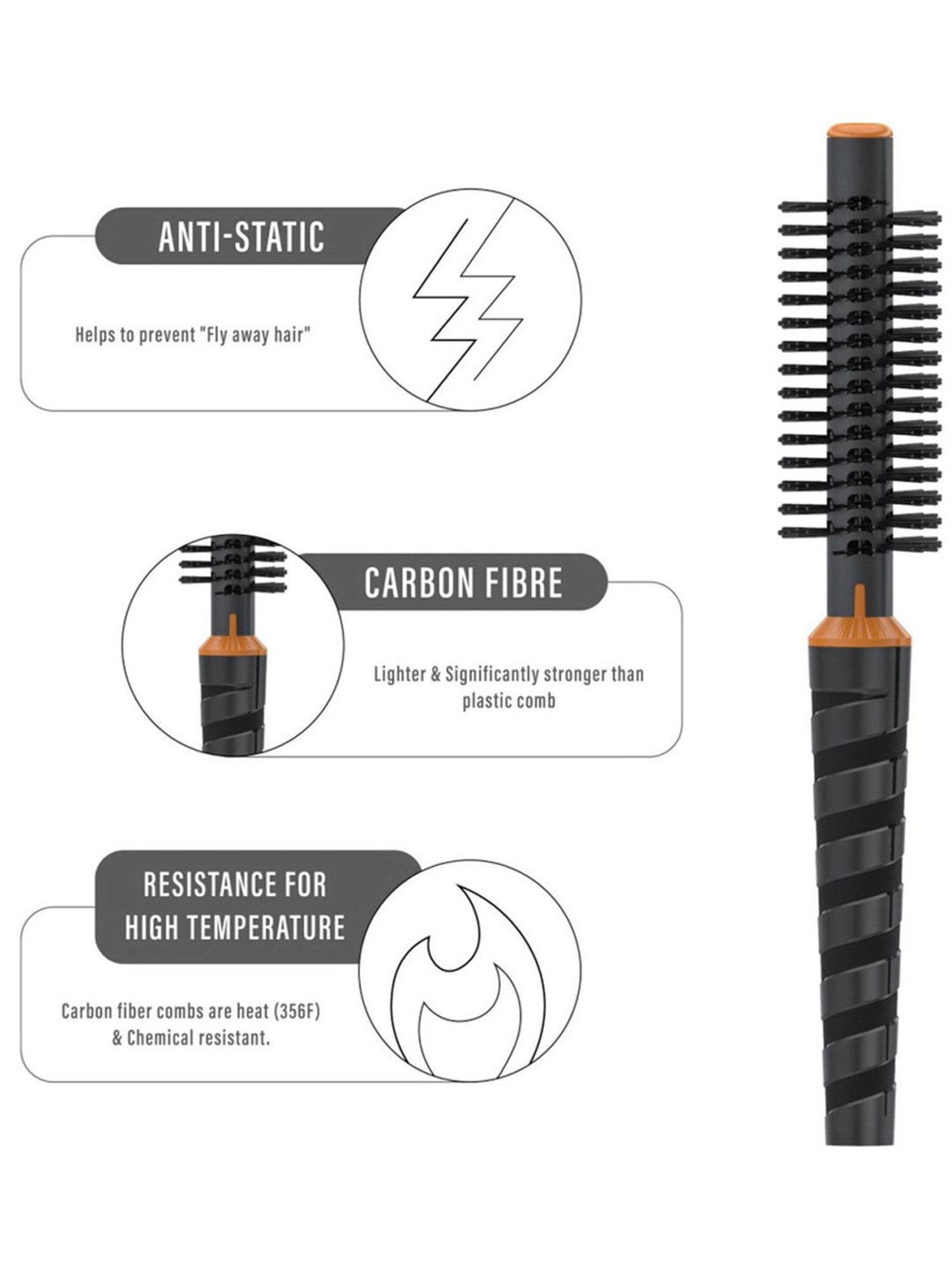 Janeke 1830 Professional Spiral Thermal Round Black Color Hair Brush - 24 cm