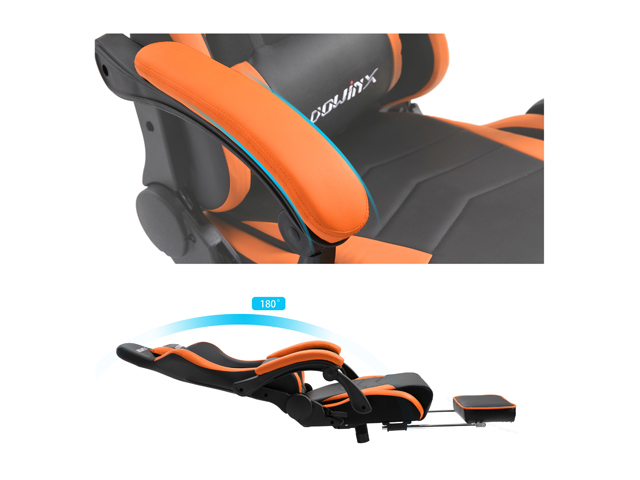 Dowinx Gaming Chair Ergonomic Office Recliner for Computer with Massage Lumbar Support, Racing Style Armchair PU Leather E-Sports Gamer Chairs with Retractable Footrest (Black&Gray)