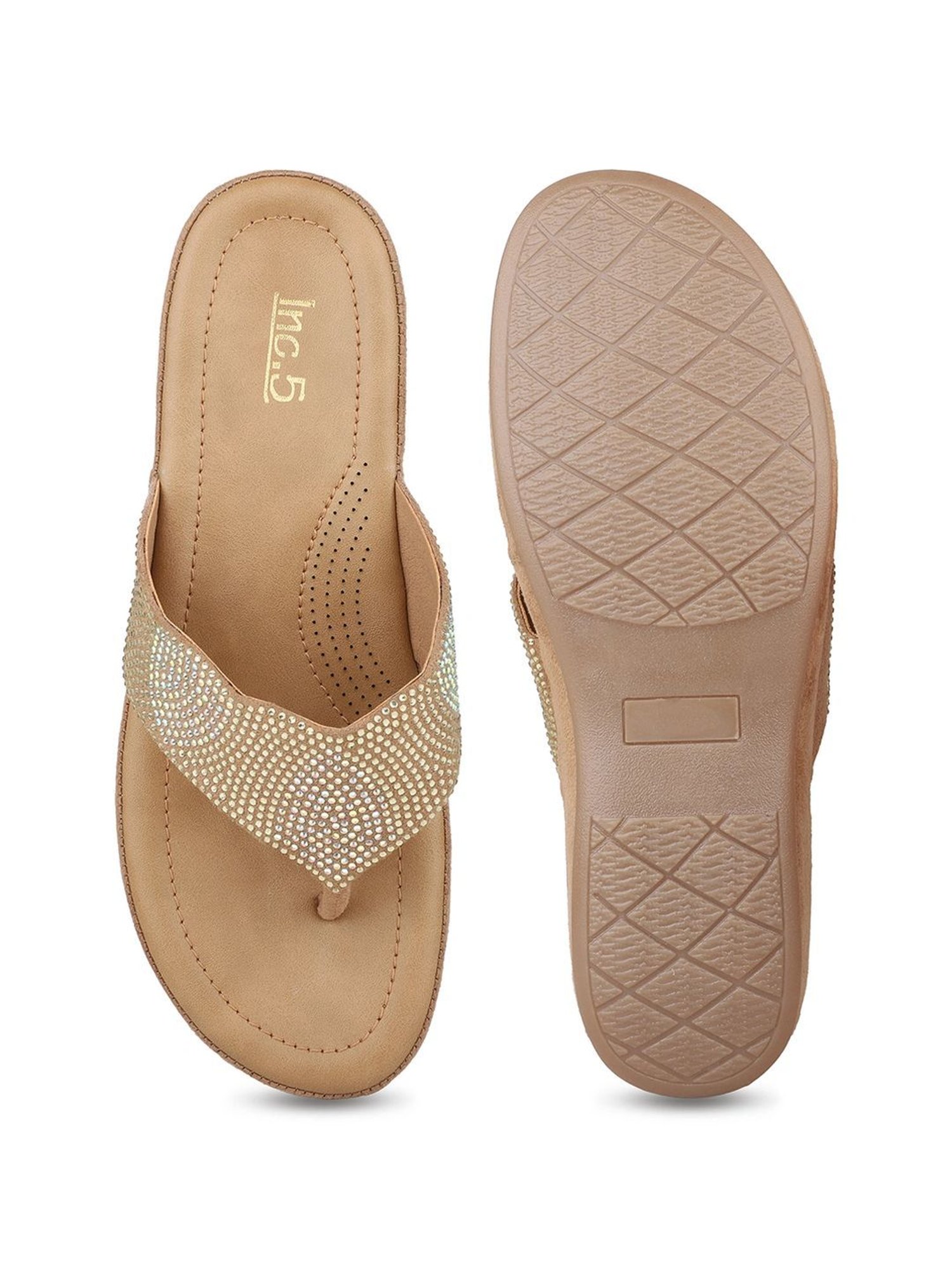 Inc.5 Women's Beige Thong Wedges