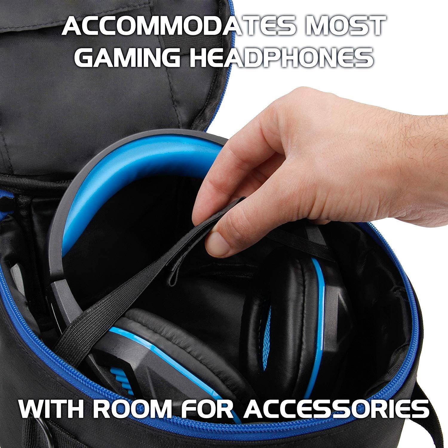 ENHANCE Gaming Headset Case for Wired & Bluetooth Wireless Headphones - Rigid & Padded Protection, Accessory Storage, Shoulder Strap & Rugged Carrying Handle - Travel Friendly Esports Design - Blue