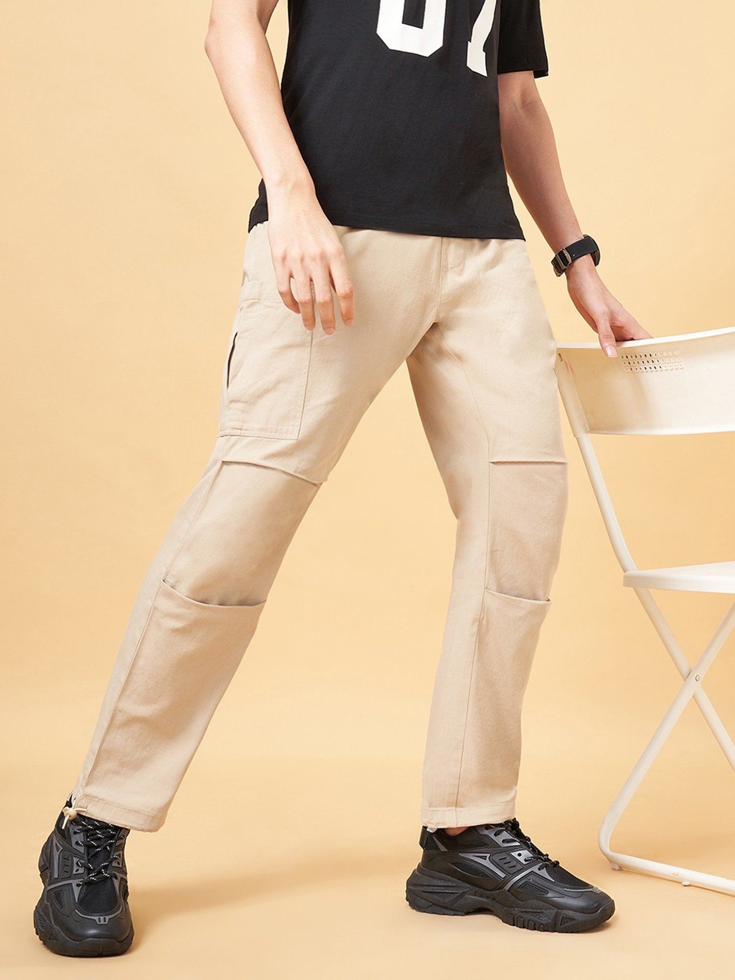 Yu By Pantaloons Khaki Cotton Regular Fit Cargos