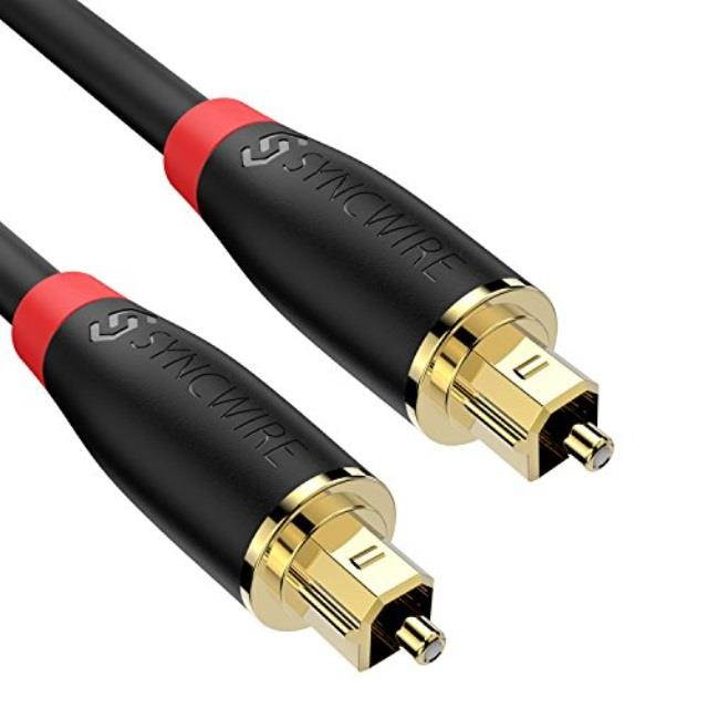 digital optical audio cable toslink cable  24k goldplated, ultradurable syncwire fiber optic male to male cord for home theater, sound bar, tv, ps4, xbox, playstation & more  5.9ft black