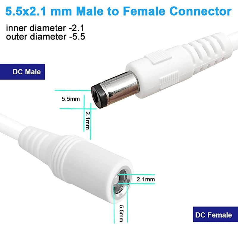 5.5mm x 2.1mm Extension Cord,DC 12v Power Supply Adapter for CCTV Security Camera Surveillance Indoor Wireless IP Camera Dvr Standalone LED Strip,Car,12 Volt Male to Female Plug Cable 10ft
