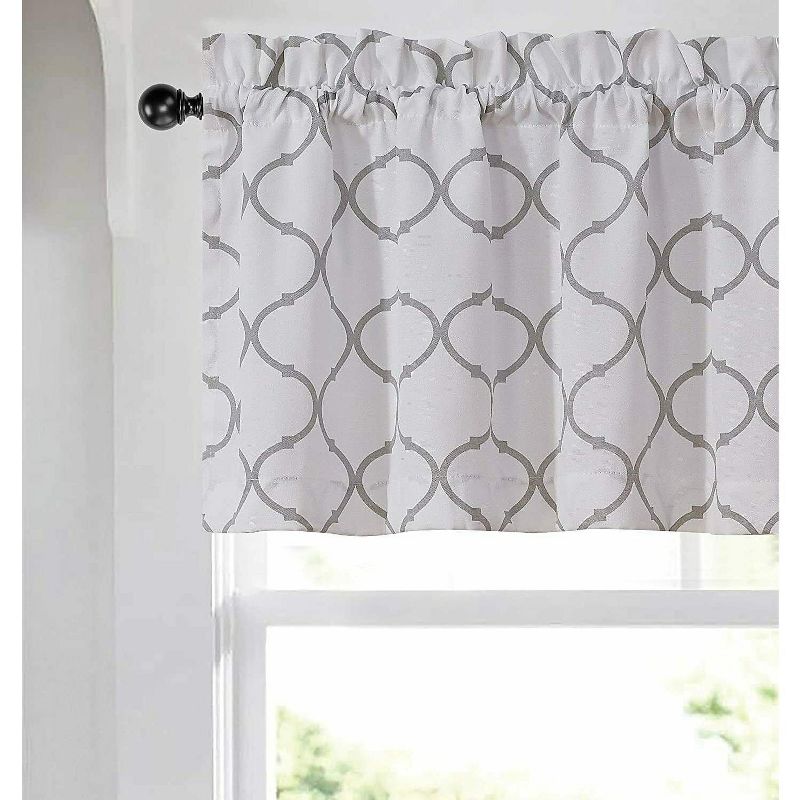 Kate Aurora Shabby Chic White & Gray Trellis Clover Rod Pocket Window Valance - 56 in. W x 15 in. L, White/Gray