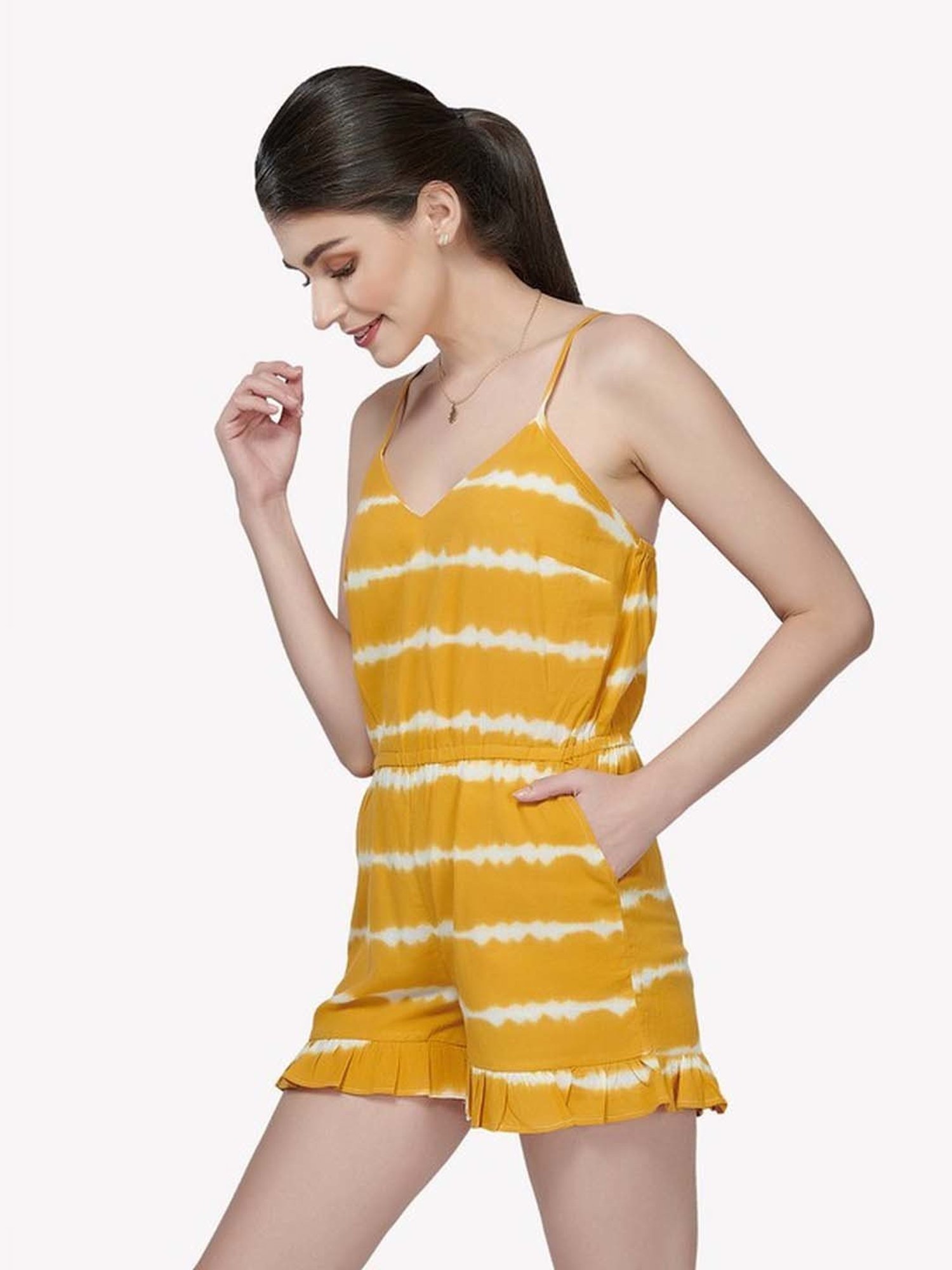 VASTRADO Yellow Tie & Dye Playsuit
