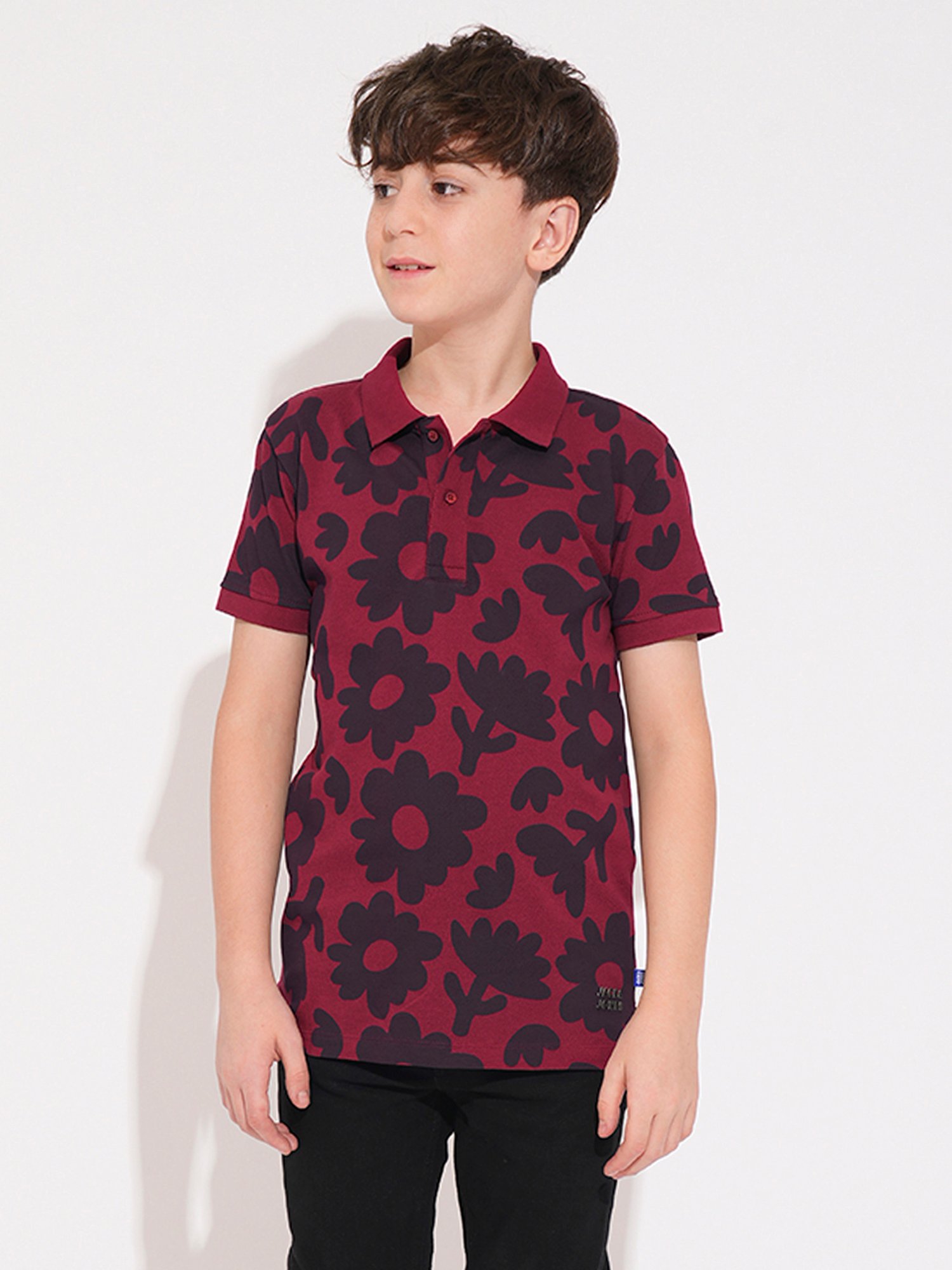 Jack & Jones Junior Boys Maroon Cotton Floral Print T-Shirt