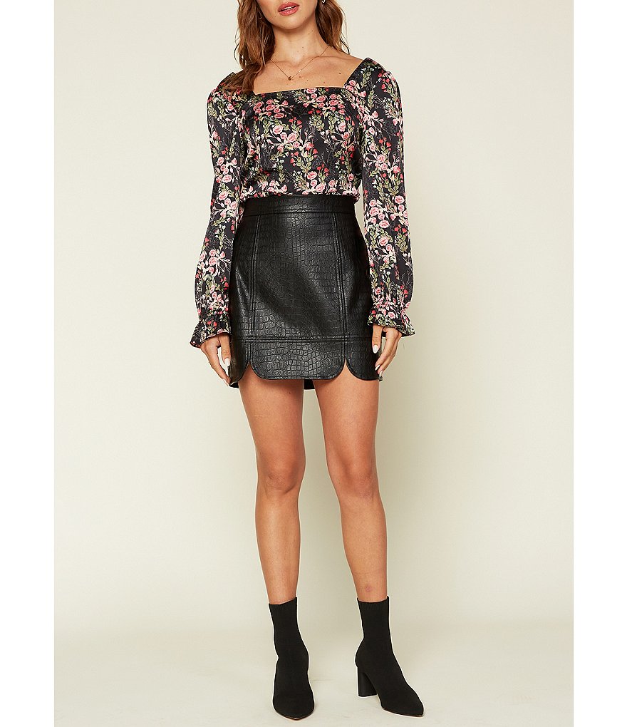 Skies Are Blue Croc Embossed High Rise Vegan Leather Skirt