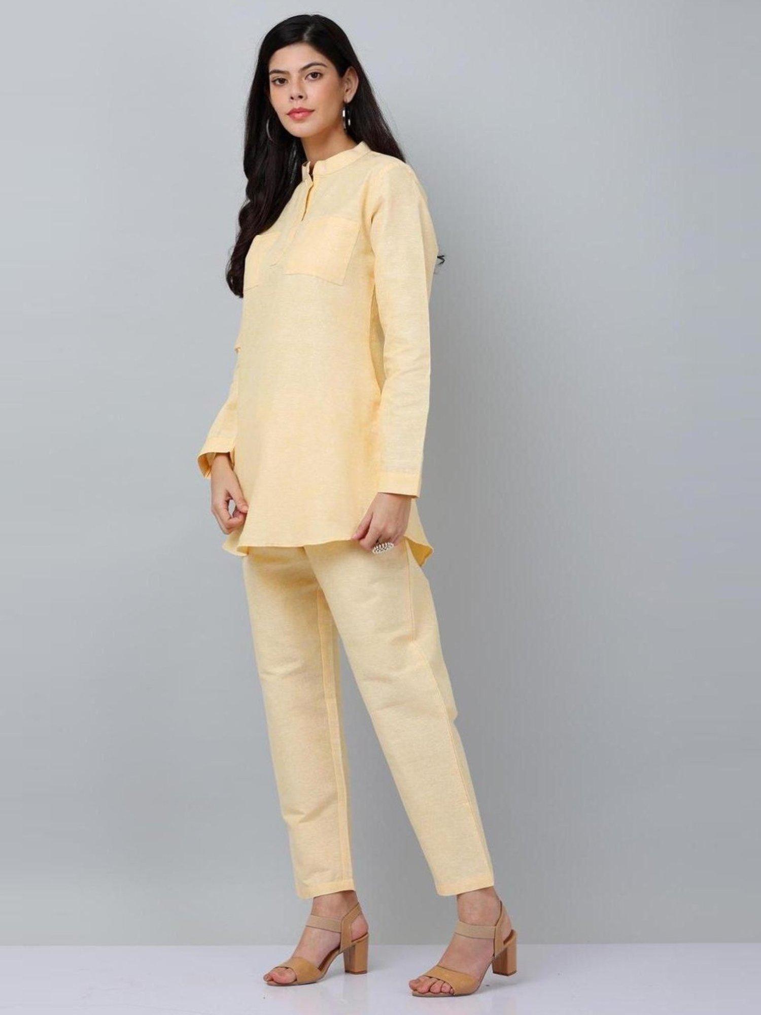 Kaanchie Nanggia Yellow Causal Wear Shirt and Pant Set