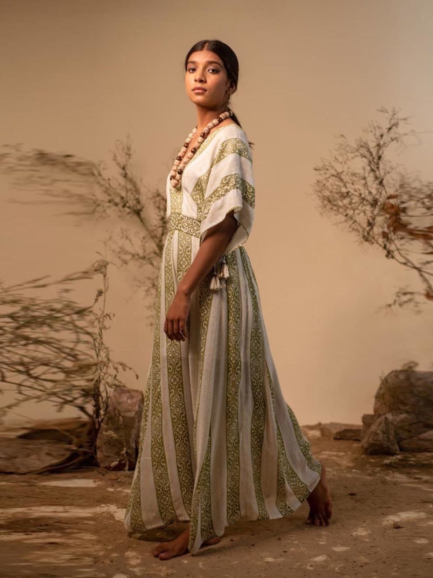 LABEL REYYA Off-White & Green Afro Jumpsuit