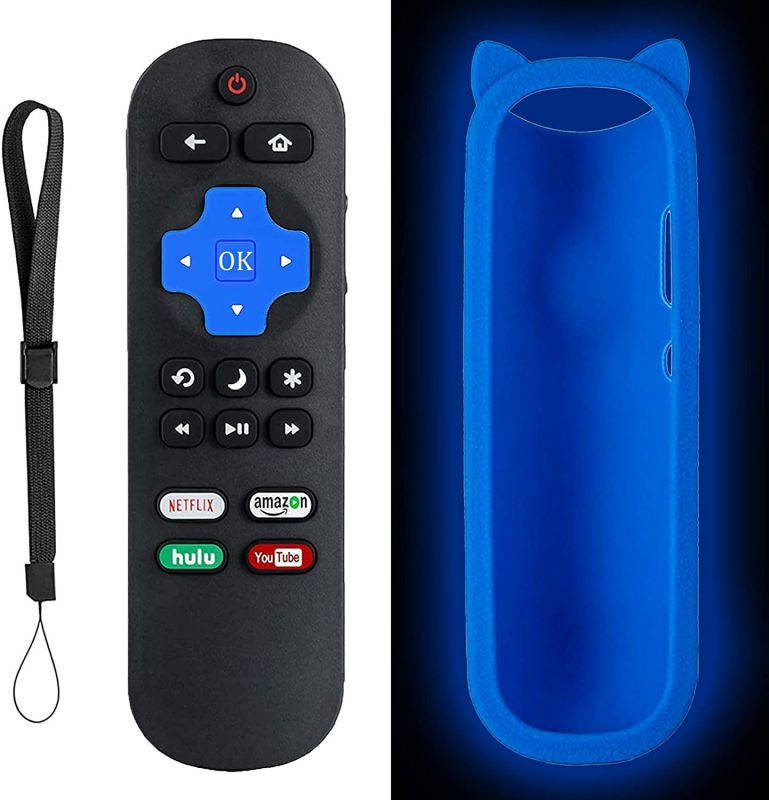 Replacement Remote Compatible with All Onn Roku TV, Universal for Onn Roku TV Remote with Netflix, Amazon, hulu, YouTube 4 Channel Keys, Include Glow Protective Case (No Setup Required)