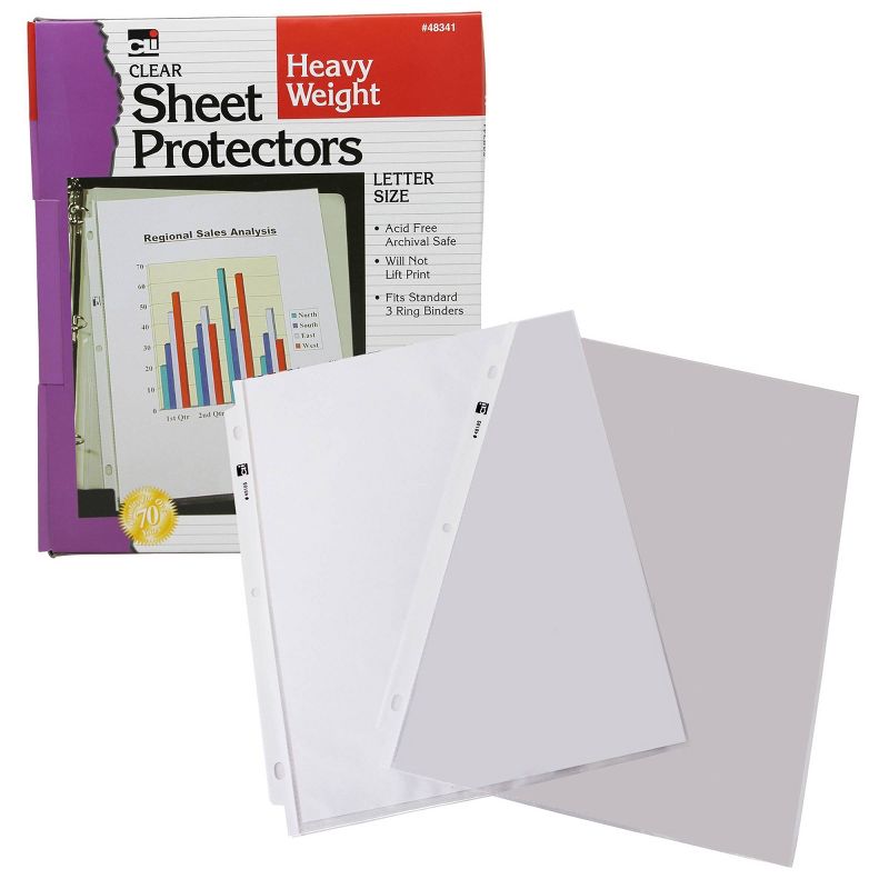 School Smart Polypropylene Heavyweight Reinforced Sheet Protector, Top Loading, Clear, pk of 100
