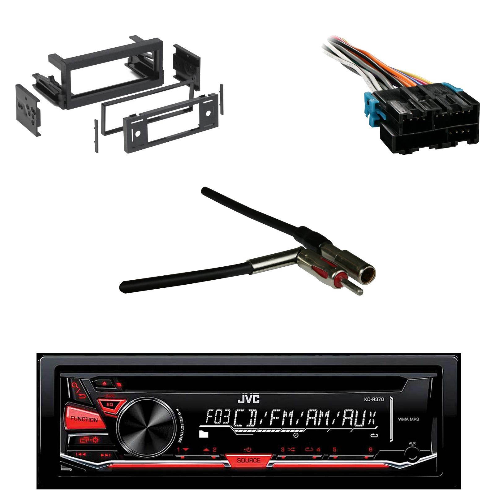 JVC CD AM FM AUX Receiver, GM Wire Harness, DASH Kit, Metra Antenna Adapter