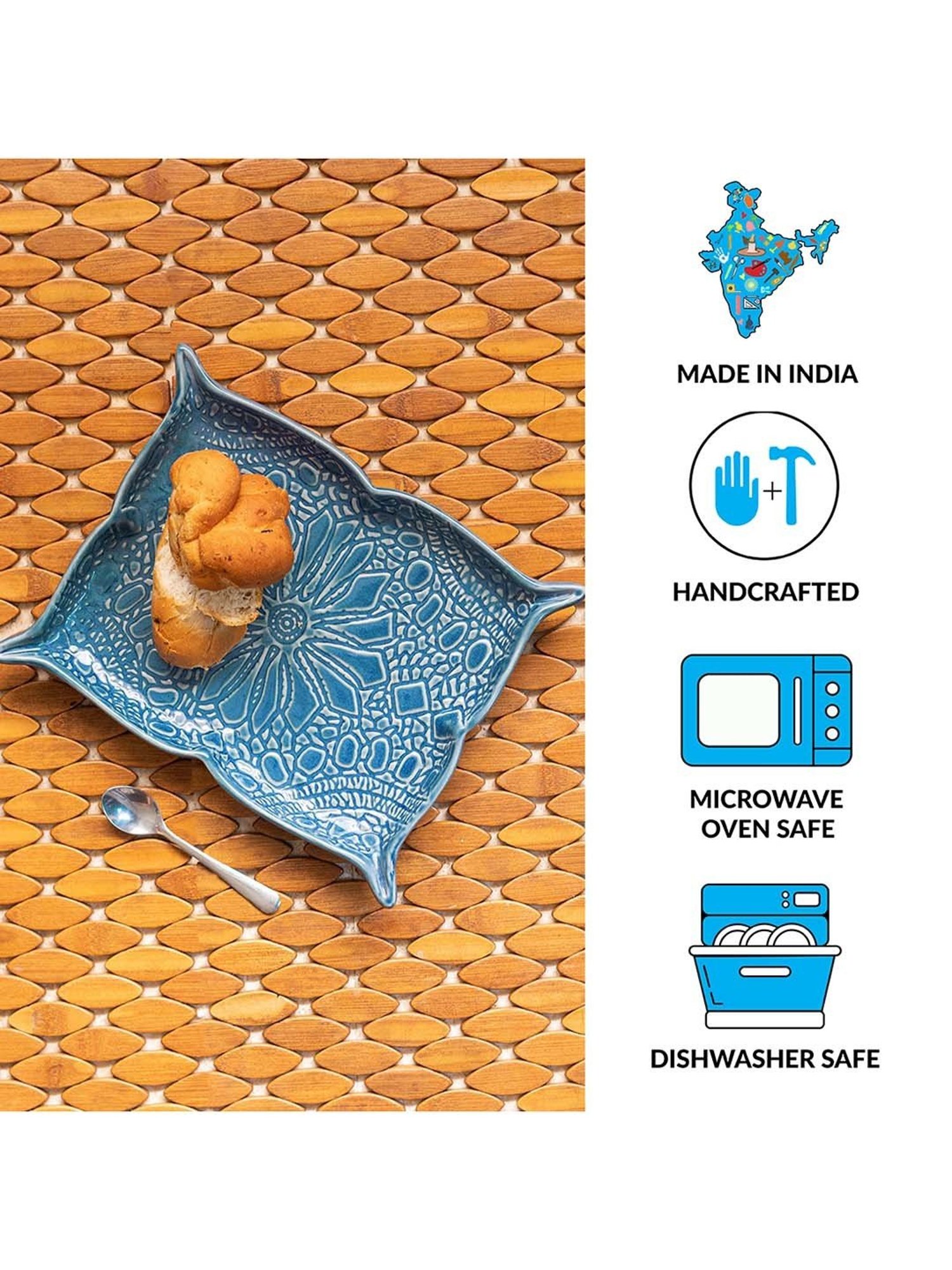 ExclusiveLane Reef Blue Ceramic Serving Platter