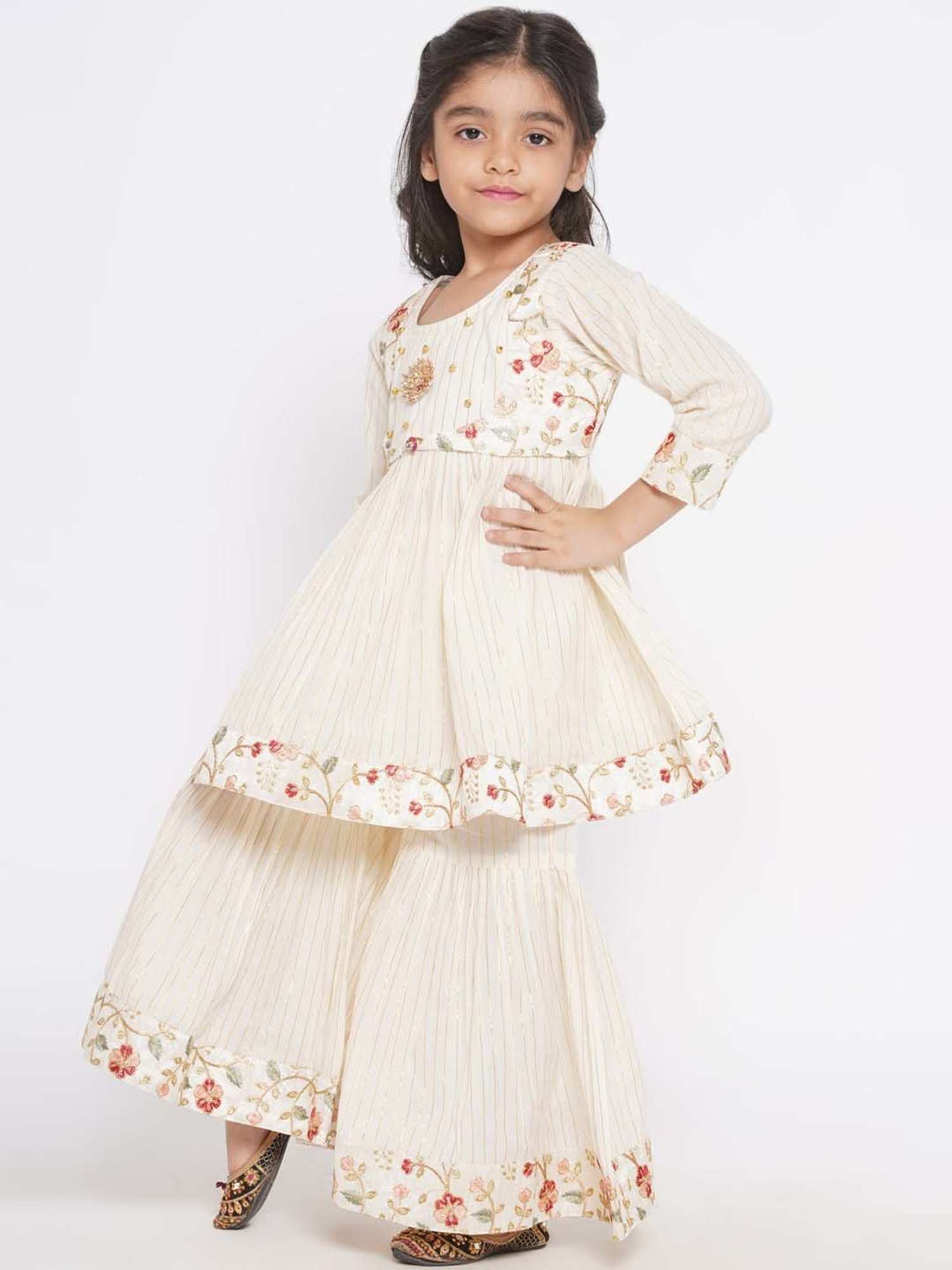 Little Bansi Cream Cotton Embroidered Kurta Set
