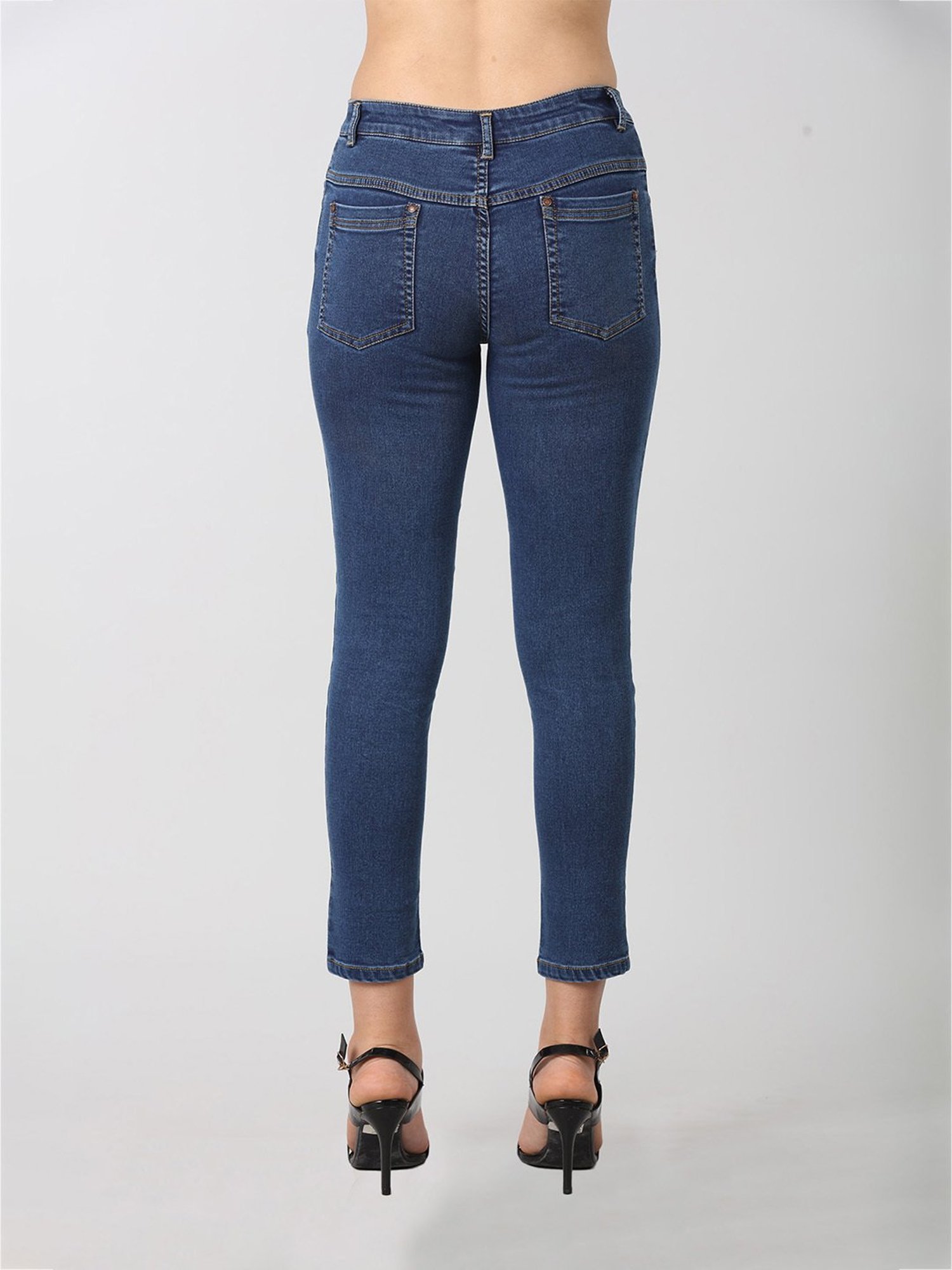 Mustard Blue Denim Slim Fit Mid Rise Jeans