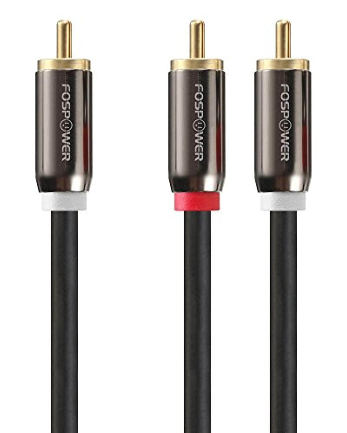 fospower rca yadapter 6 feet, 1 rca male to 2 rca male y splitter digital stereo audio cable for subwoofer, home theater, hifi  dual shielded | 24k gold plated