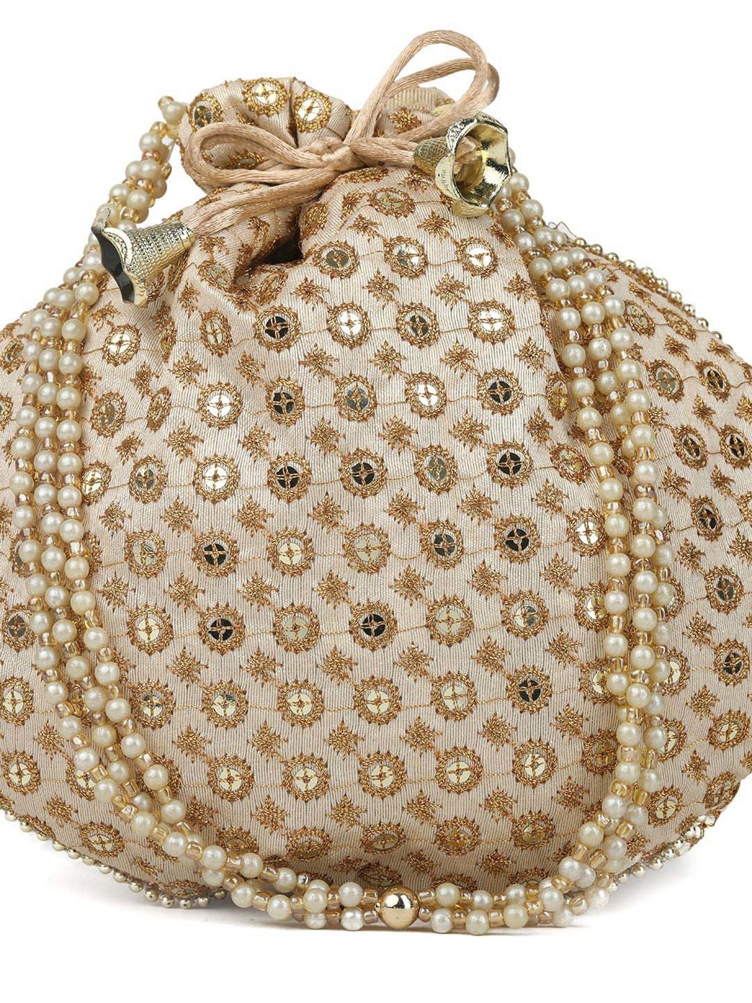 Gaurapakhi Beige Embroidered Potli