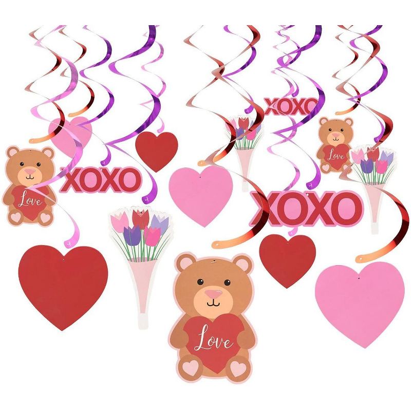 Blue Panda 30-Count Hanging Heart Swirls for Ceiling, Decoration, Valentine's Day Supplies, 5 Designs, 36"