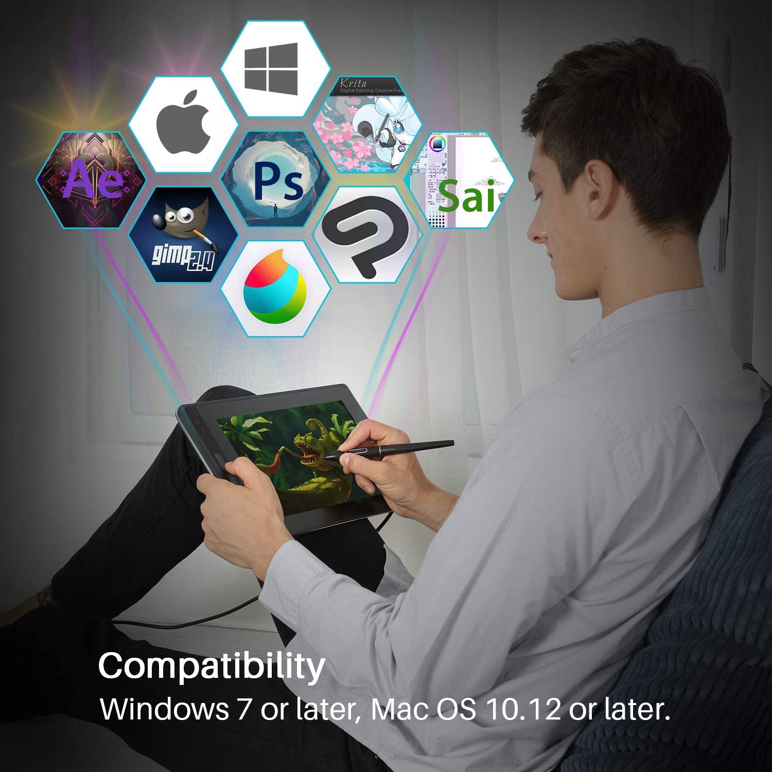 Huion KAMVAS Pro 12 Drawing Pen Display Graphics Monitor Chromebook Supported Full-Laminated Drawing Tablet with Screen Tilt Function Battery-Free Stylus 8192 Pen Pressure(GT-116)