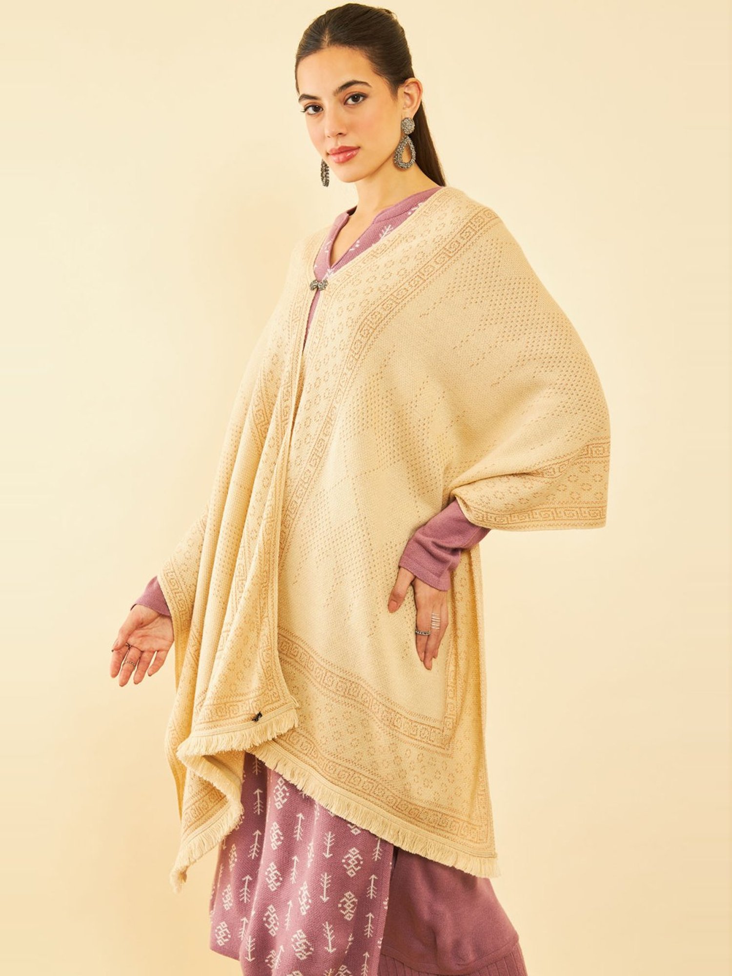 Soch Cream Woven Pattern Shawl