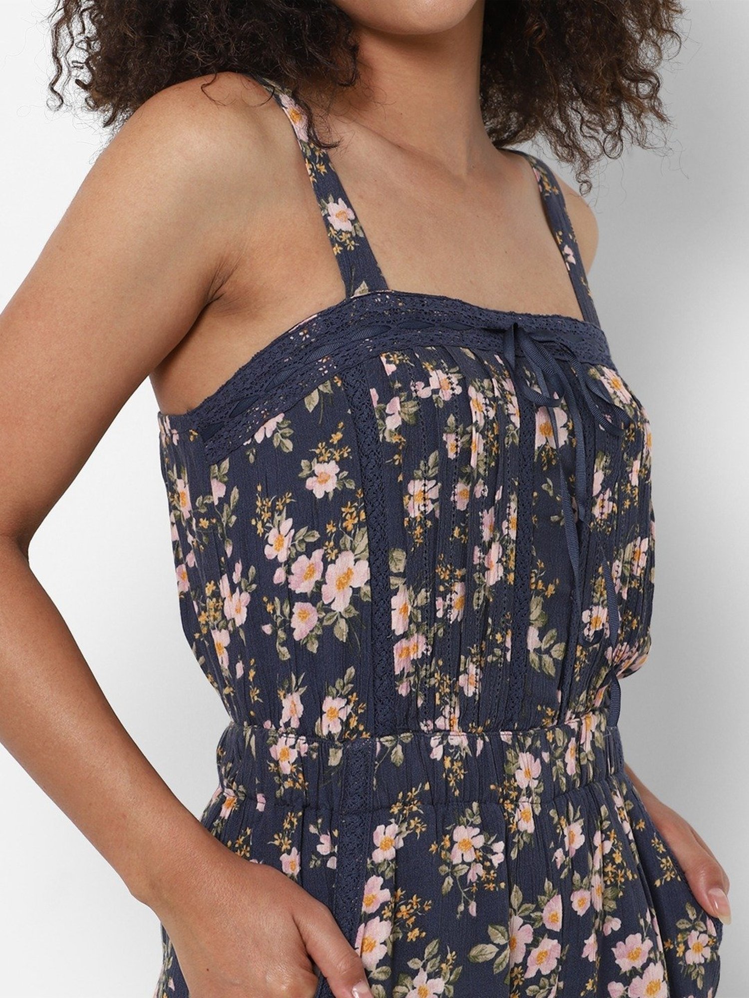 American Eagle Outfitters Navy Floral Print Jumpsuit