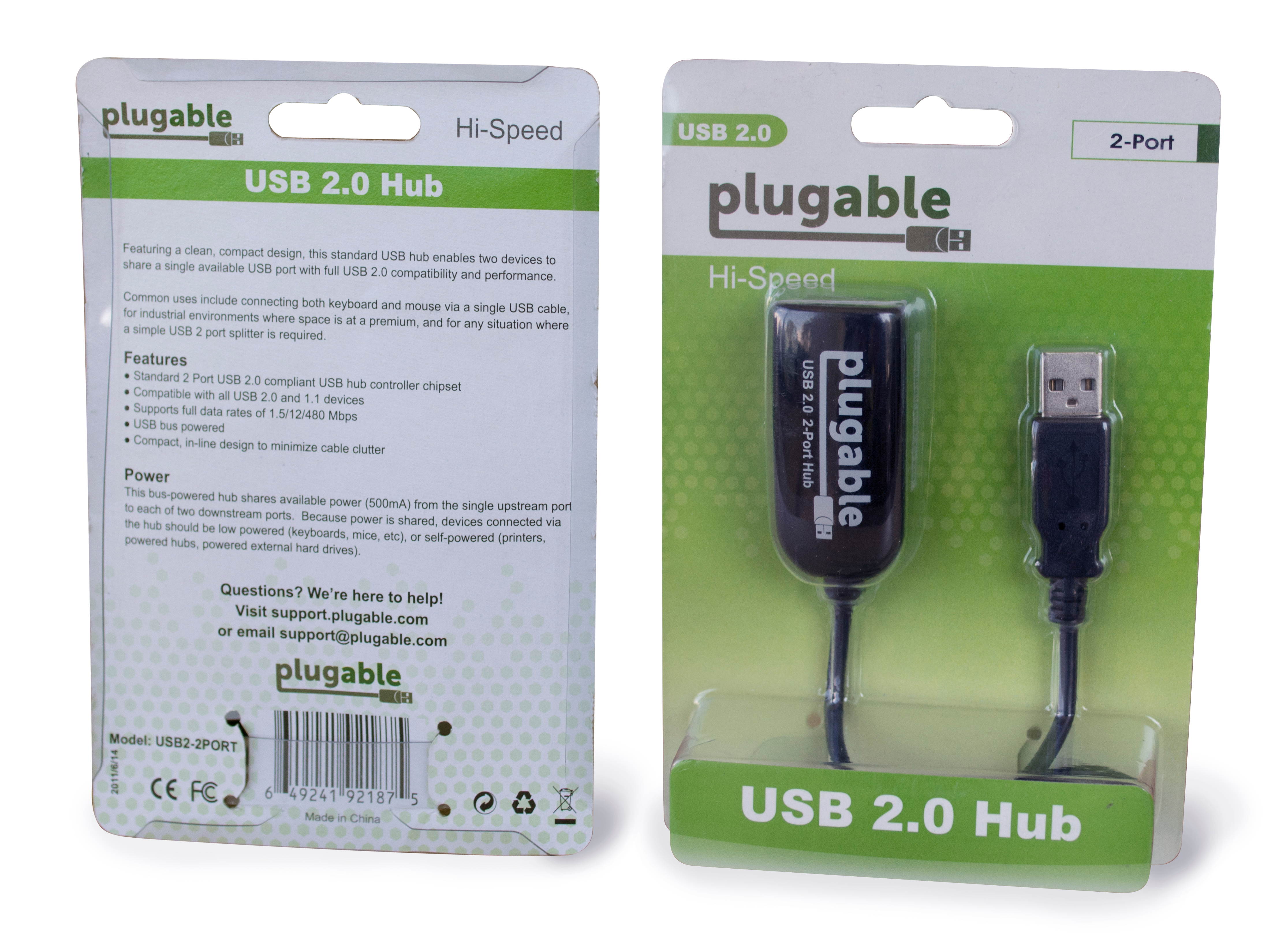 Plugable USB 2.0 2-Port High Speed Ultra Compact Hub Splitter (480 Mbps, USB 2.0, Compatible with Windows, Linux, macOS, Chrome OS)