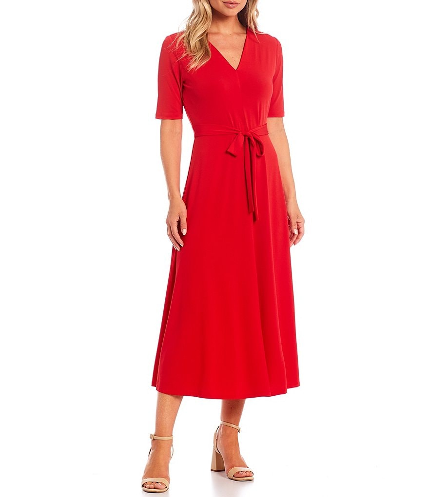 Preston & York Sydney V-Neck Tie Waist Midi Dress