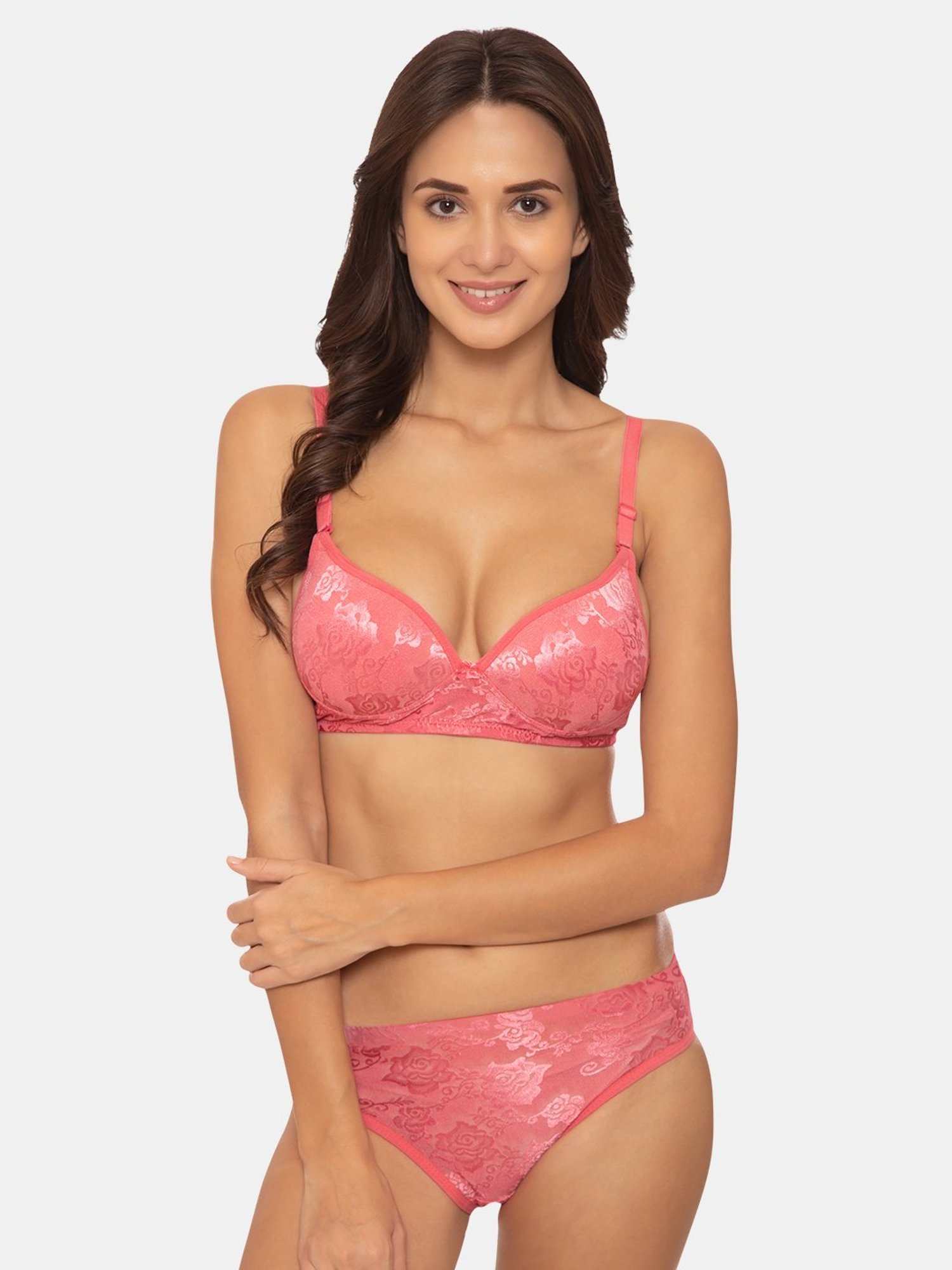Tweens Coral Non Wired Padded Bra With Panty