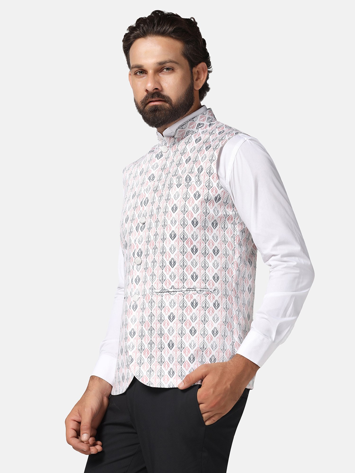 TAHVO Pink Slim Fit Printed Nehru Jacket