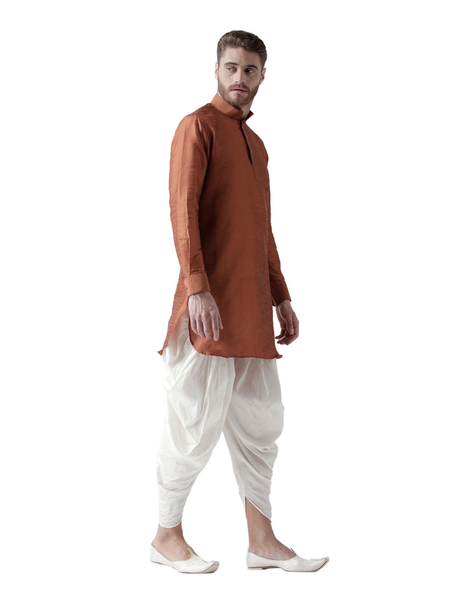 Deyann Brown & White Silk Kurta Set