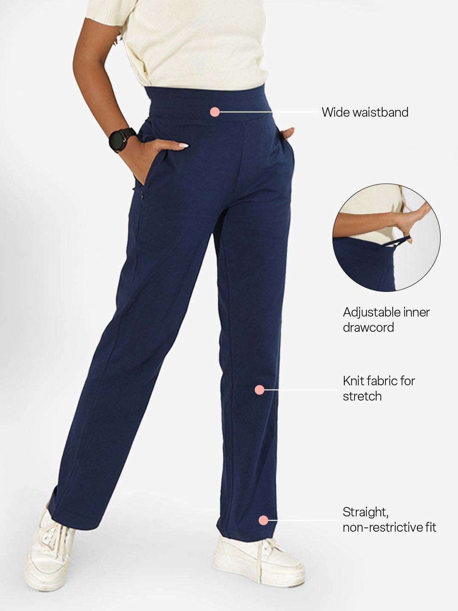 BlissClub Navy Cotton Straight Pants