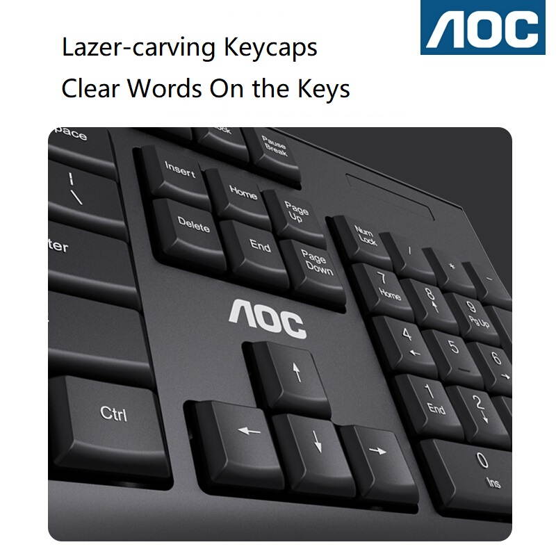 AOC KM220 2.4GHZ Wireless Keyboard and Mouse Combo,Waterproof,Ultra-thin and Power-saving, Low Typing Noise