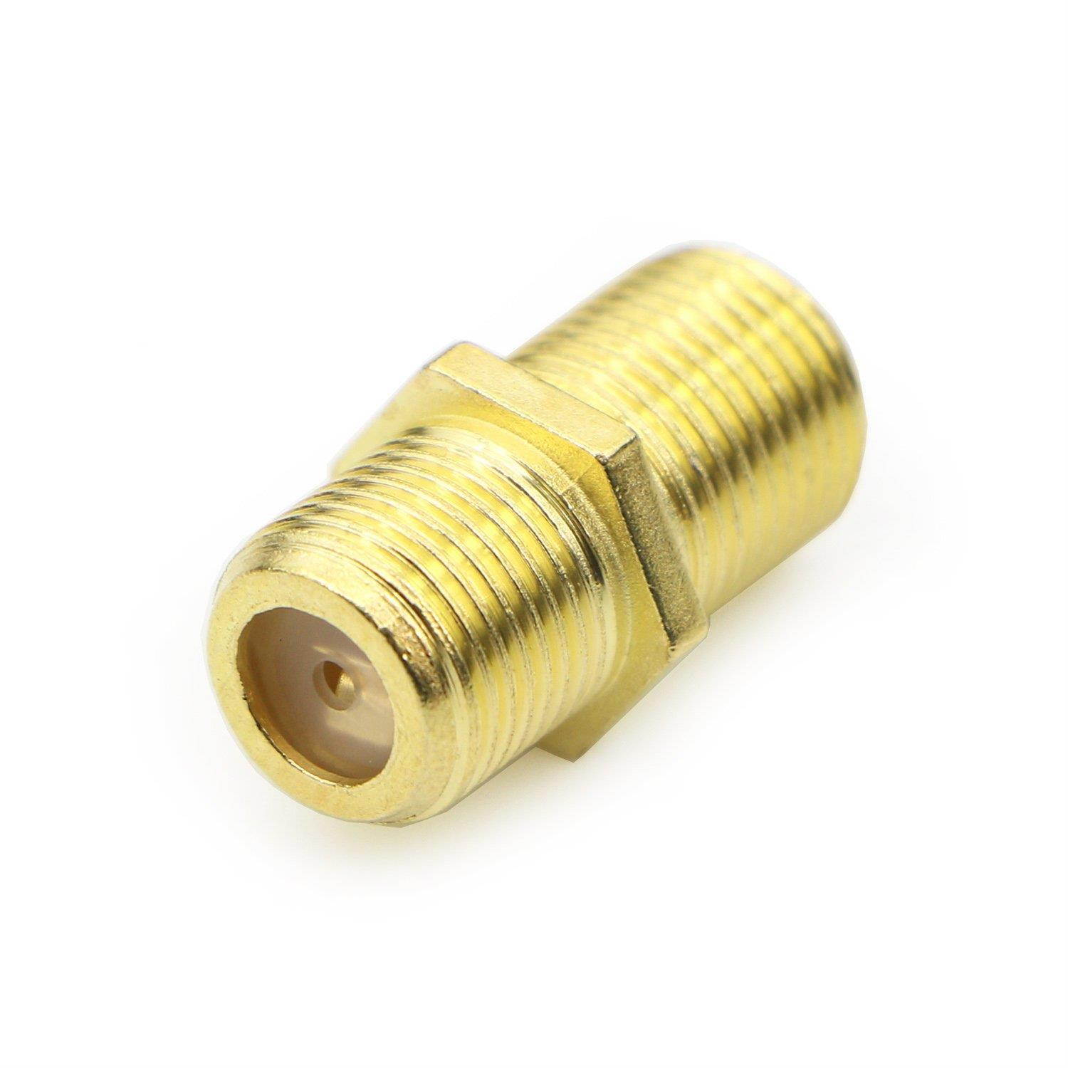 Saisn RG6 Connector Golden Plated F-Type RG6 Coaxial Coupler Cable Extension Adapter (10 Pack)