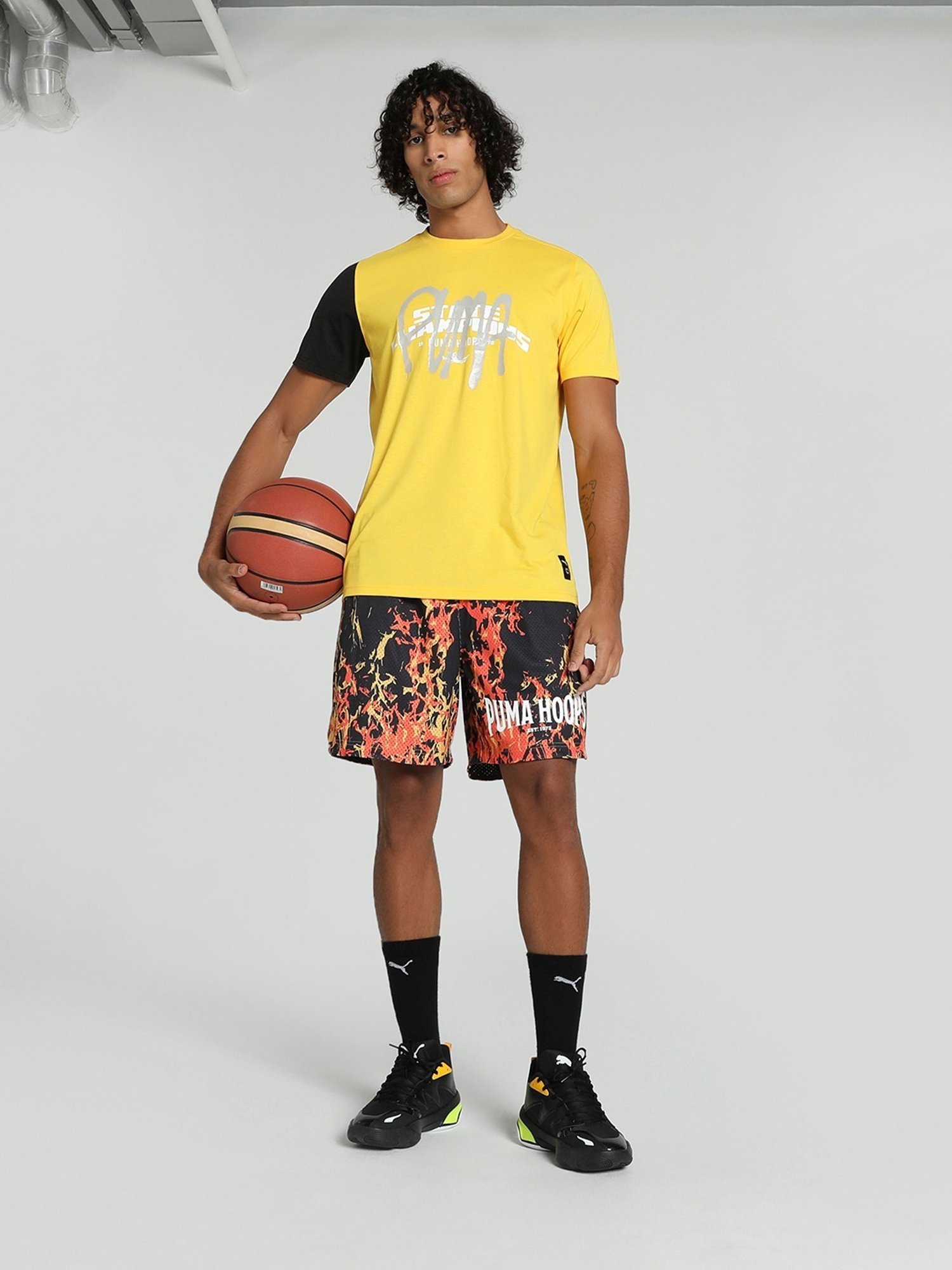 Puma Golden Ticket Gift Shop Yellow Regular Fit Printed Sports T-Shirt