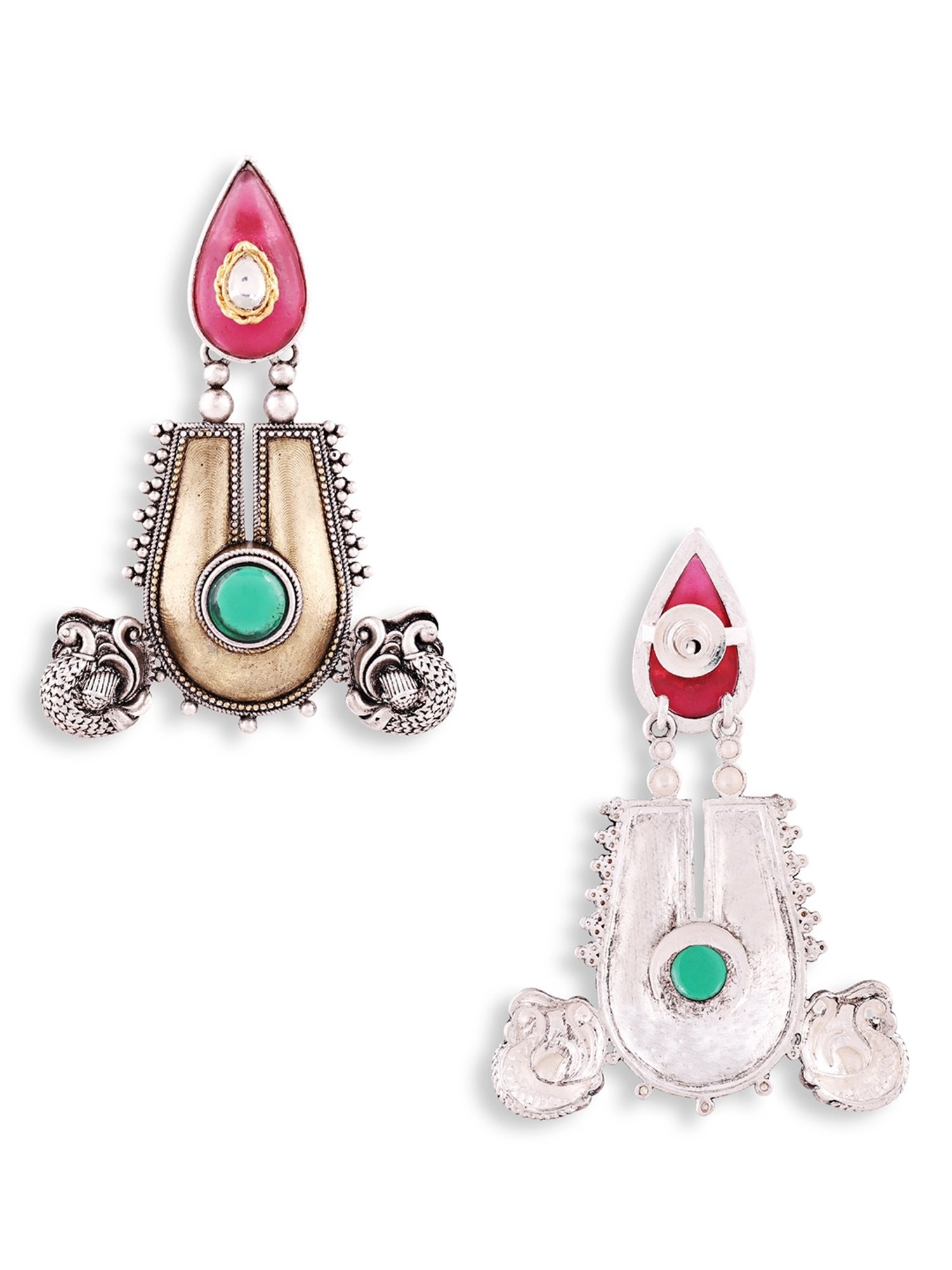 Abdesigns Oxidised Silver Plated Two Tone Handcrafted Earrings